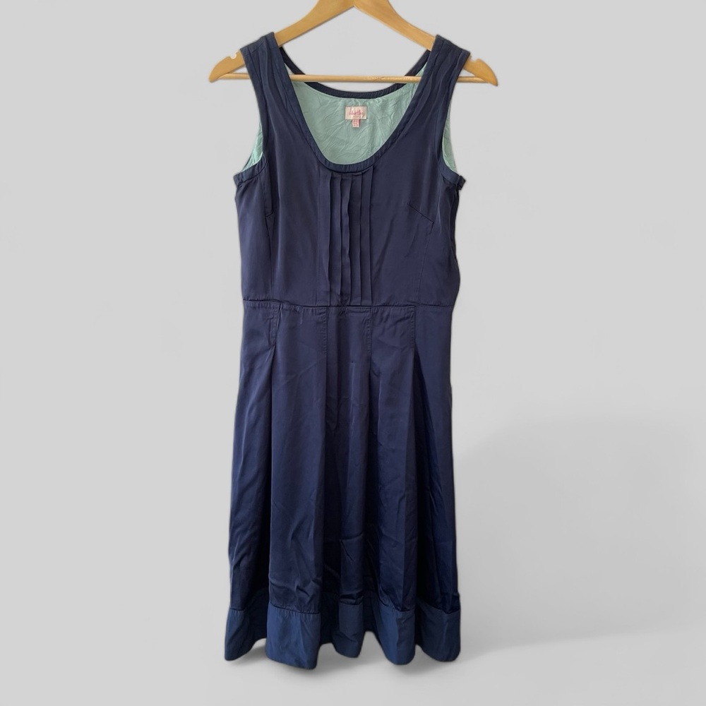 WHISTLES Navy Dress Women’s 8 Sleeveless Pleated Side Zip Knee Length Lined